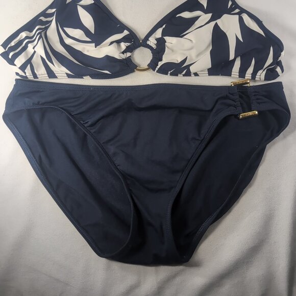 Lauren Ralph Lauren Bikini Set 12 Swim Suit Halter Triangle Navy Blue White Gold - Picture 2 of 16